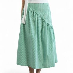 Lisa Says Gah Mint Green Striped Midi Skirt